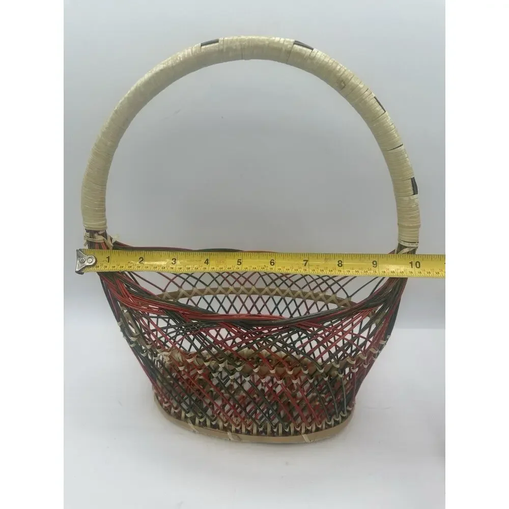 Vintage Folk Art Wicker Christmas Basket, Vintage Christmas Decor, Kitschy